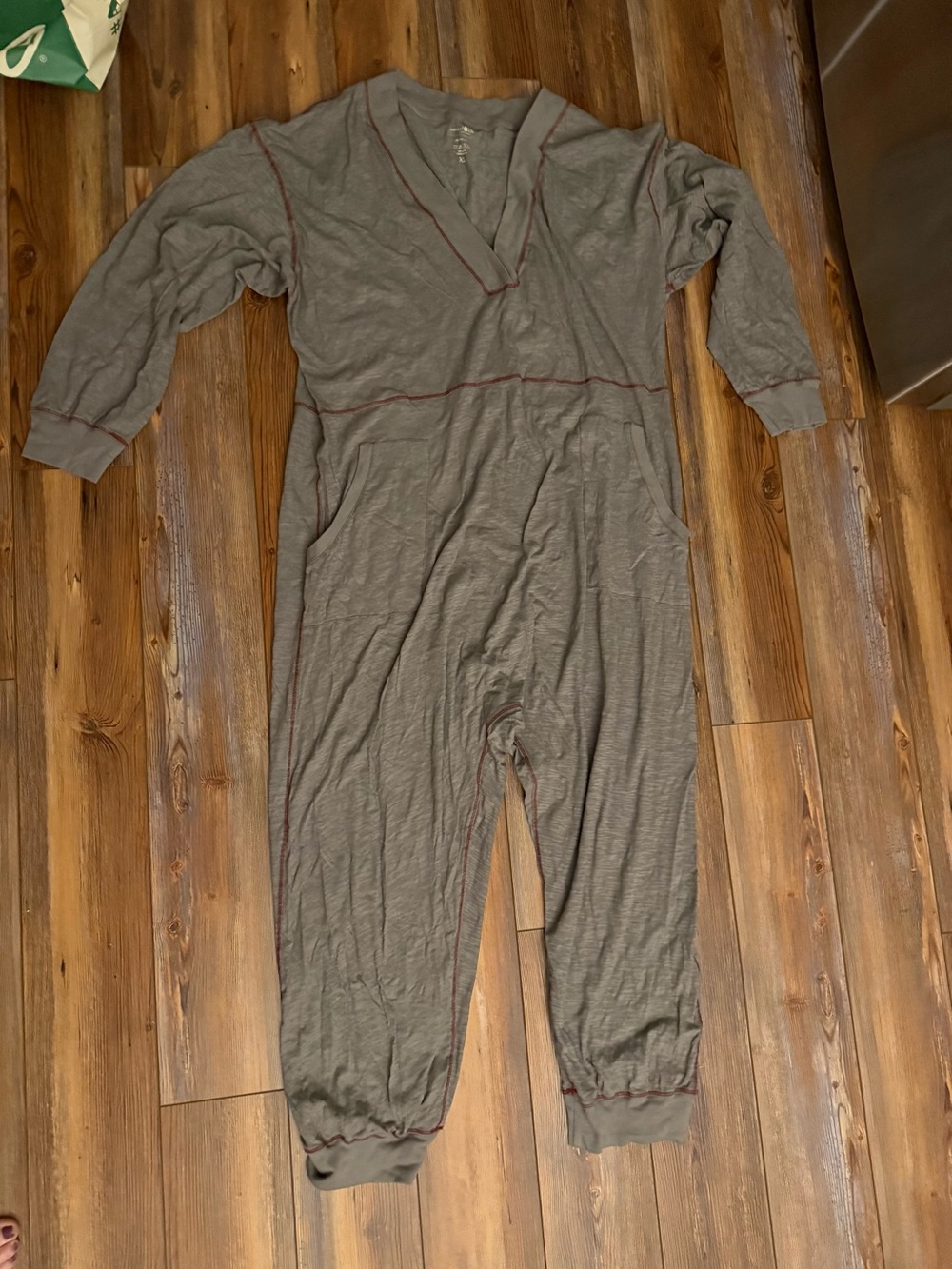 NATURAL LIFE Olive Gray Jumpsuit with Contrast Stitching